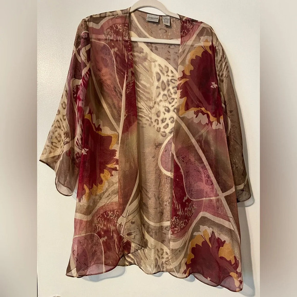 Chico’s Sheer 3/4 Sleeve Mixed Animal Print Kimono Style Chico’s 2/3 or … - Picture 1 of 5